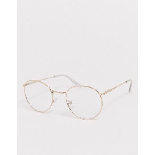 ASOS DESIGN okulary z przezroczystą soczewką złotą-Złoty