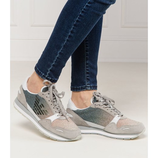 Buty sportowe damskie Emporio Armani na platformie bez wzorów sznurowane 