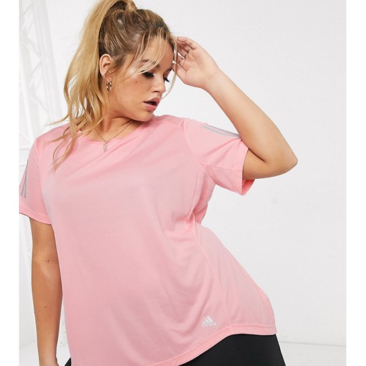 adidas Plus – Running – Różowy T-shirt z 3 paskami