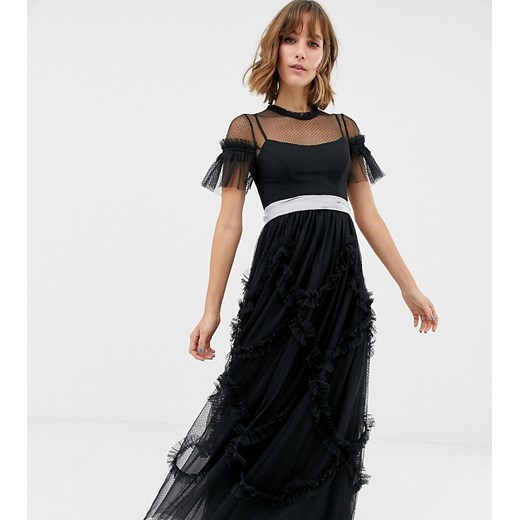 Needle & Thread – Czarna tiulowa sukienka maxi z marszczeniami-Czarny Needle & Thread 36 Asos Poland