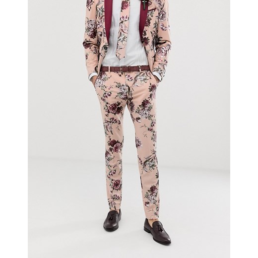 Twisted Tailor – Bardzo obcisłe spodnie garniturowe w różowe kwiaty-Różowy