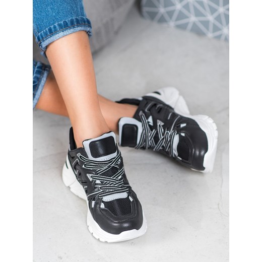 Buty sportowe damskie CzasNaButy sznurowane na platformie bez wzorów1 