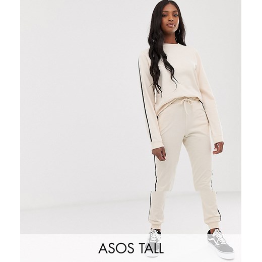 ASOS DESIGN - Tall - Dres: bluza/  joggersy z kontrastującym łączeniem-Beżowy