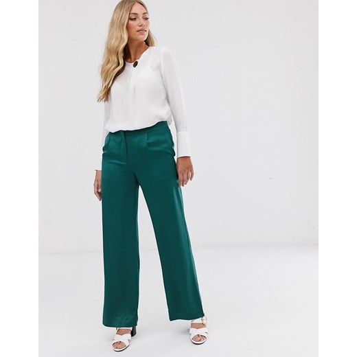 Vila – Satynowe spodnie garniturowe z szerokimi nogawkami-Zielony