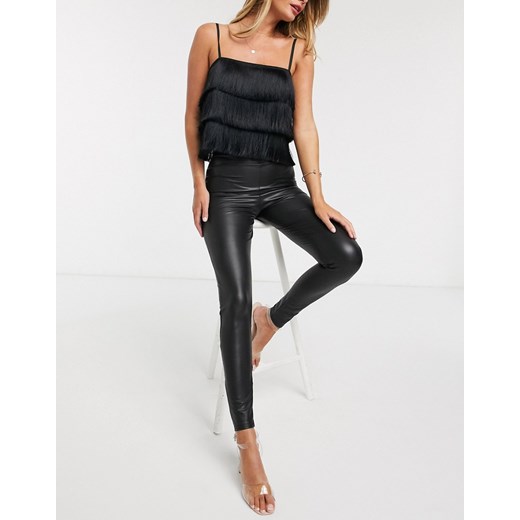 Miss Selfridge – Czarne legginsy z imitacji skóry-Czarny