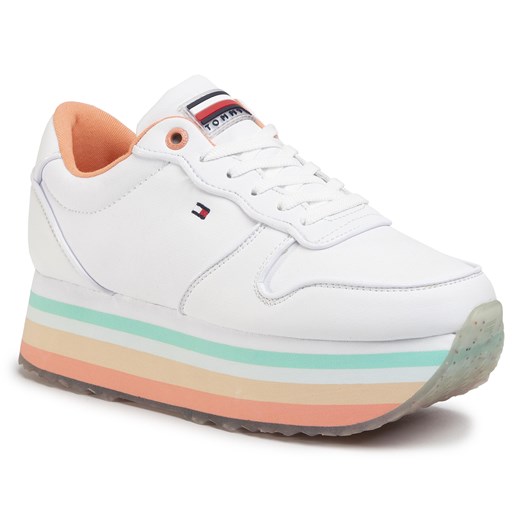 Sneakersy TOMMY HILFIGER - Piped Flatform Sneaker FW0FW04702 White YBS