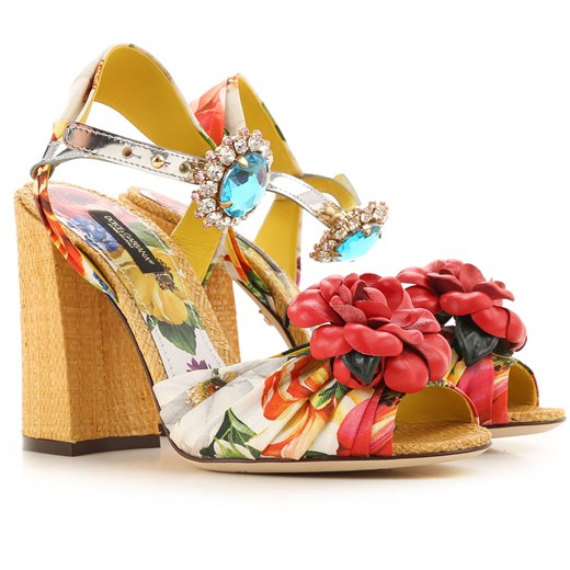 Sandały damskie Dolce & Gabbana ze skóry w kwiaty 