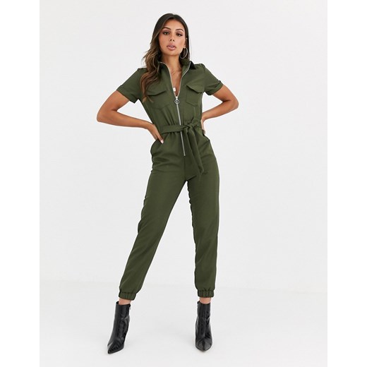 Parisian – Utylitarny kombinezon w kolorze khaki z zamkiem z przodu-Zielony Parisian 42 Asos Poland okazyjna cena