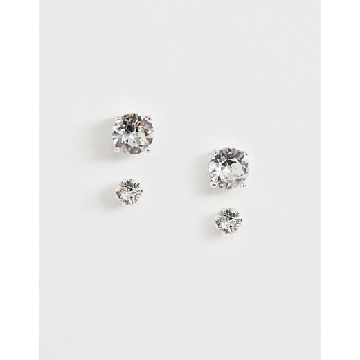 ASOS DESIGN – Zestaw 2 kolczyków-wkrętek w srebrnym odcieniu z kryształkami