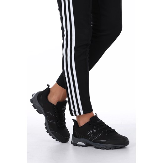 Buty sportowe damskie Casu do biegania czarne na wiosnę sznurowane bez wzorów 