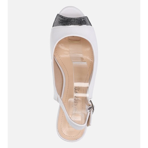 Białe sandały damskie Sergio Leone eleganckie z klamrą ze skóry ekologicznej bez wzorów na koturnie 