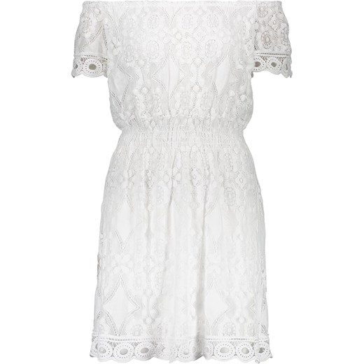 Sukienka biała Pretty Closet z krótkim rękawem na urodziny z dekoltem typu hiszpanka koronkowa 