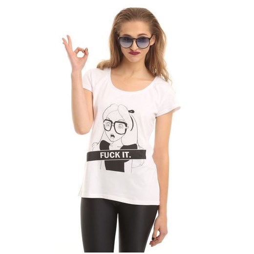 NOH8 T- Shirt Alice F*CK IT mustache-pl bezowy kolorowe