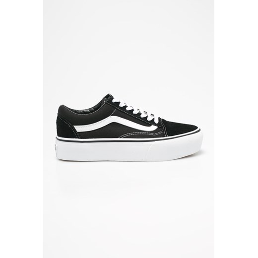 Czarne trampki damskie Vans old skool na wiosnę na platformie sznurowane bez wzorów z tkaniny 