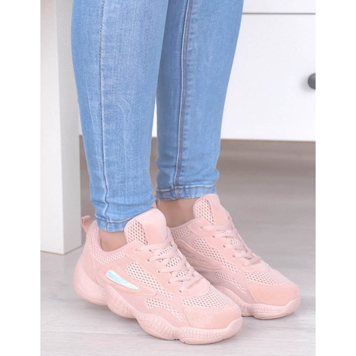 Różowe sportowe buty damskie, wygodne sneakersy na platformie - Obuwie C205