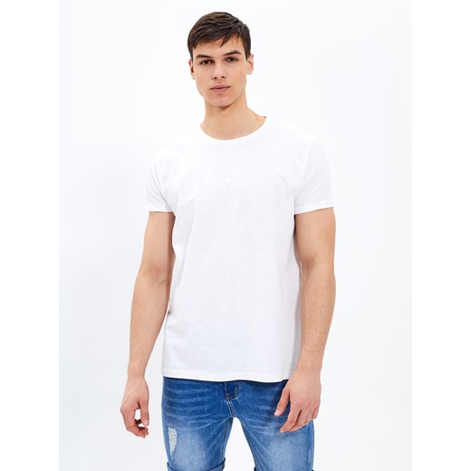 T-shirt męski biały Gate z krótkim rękawem bez wzorów 