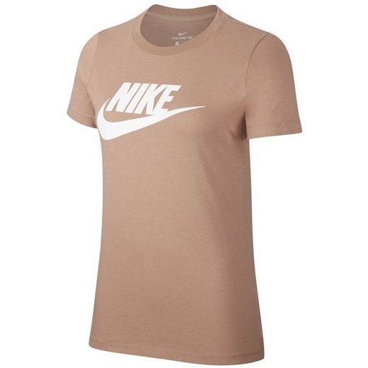 Bluzka damska brązowa Nike z okrągłym dekoltem sportowa z krótkimi rękawami 