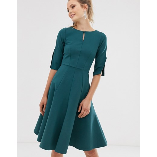 Sukienka zielona Closet London z długim rękawem elegancka 