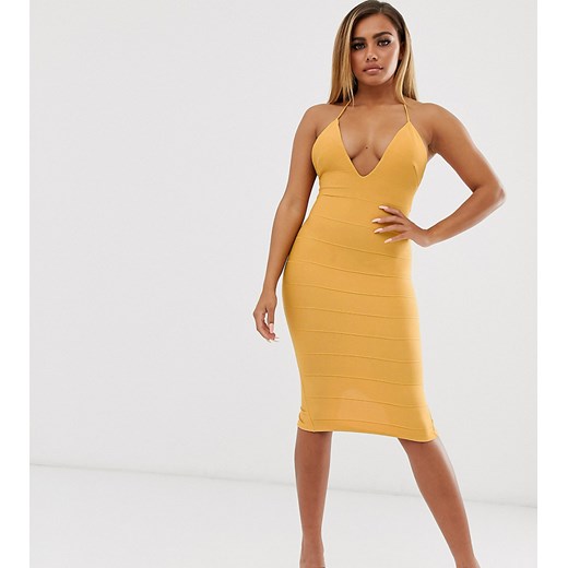 ASOS DESIGN Petite – Obcisła ołówkowa sukienka midi z ozdobnym detalem na plecach-Żółty Asos 30 Asos Poland