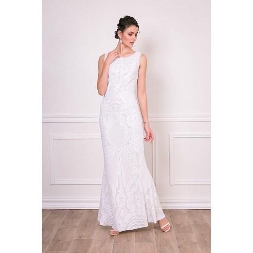Sukienka Bain De Nuit dopasowana biała na ślub cywilny elegancka koronkowa bez rękawów 