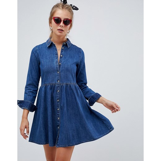 ASOS DESIGN – Błękitna, luźna sukienka koszulowa z denimu-Niebieski