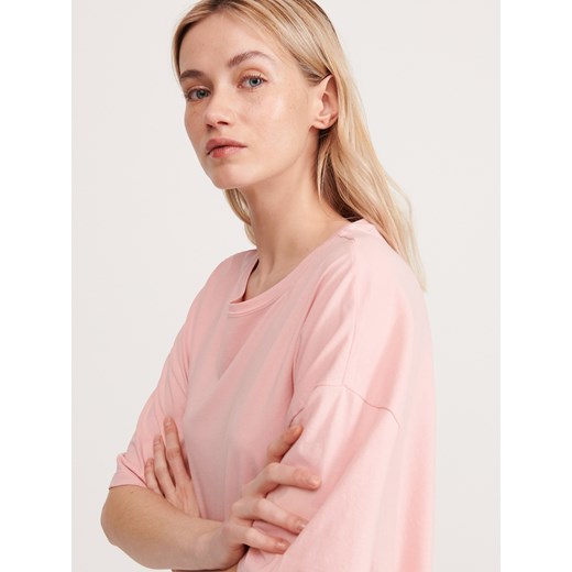 Reserved - T-shirt oversize z bawełny organicznej - Różowy Reserved  One Size 