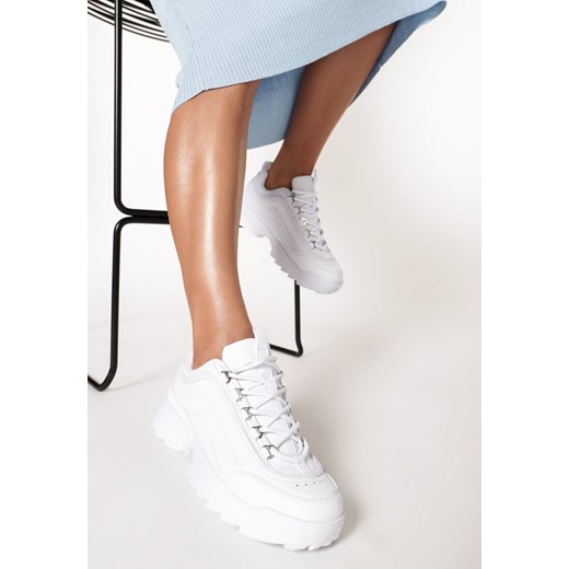 Sneakersy damskie Born2be wiązane białe bez wzorów 