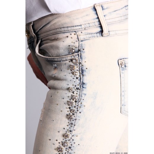 spodnie damskie d-she ** jeansy przecierane+  bogate zdobienia z kamieni D-she  S LUXURYONLINE