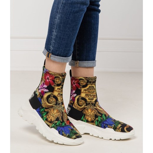 Buty sportowe damskie Versace Jeans młodzieżowe sznurowane w kwiaty na platformie 