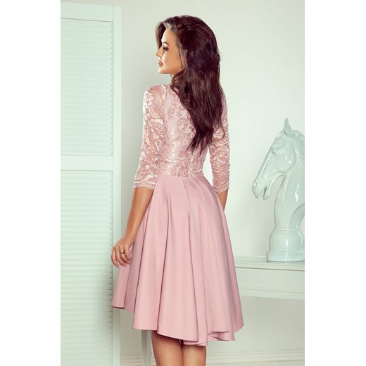 Sukienka Numoco z długimi rękawami różowa asymetryczna 
