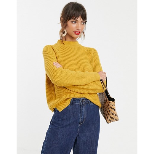 Vero Moda – Prążkowany sweter z zabudowanym dekoltem w kolorze musztardowym-Żółty  Vero Moda XL Asos Poland