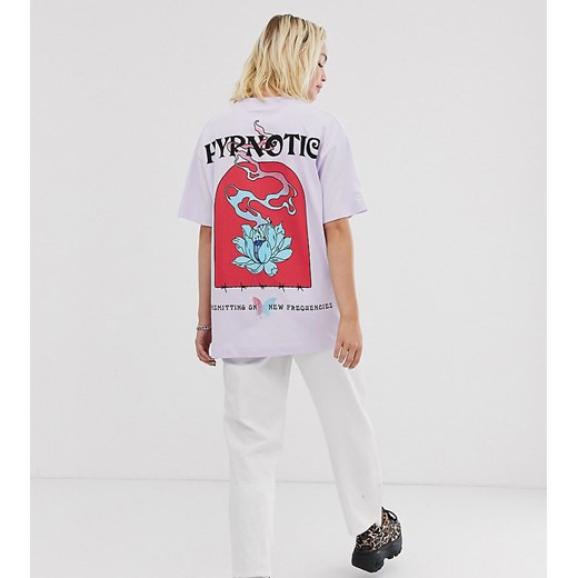 Crooked Tongues – T-shirt oversize z duzym nadrukiem z kwiatem na plecach i napisem „Hypnotic”-Fioletowy  Crooked Tongues M Asos Poland