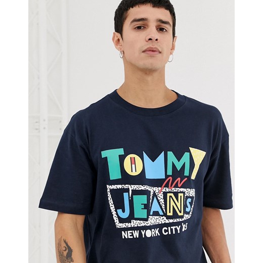 Tommy Jeans – Granatowy t-shirt z nadrukiem na klatce piersiowej w stylu retro Tommy Jeans  M Asos Poland