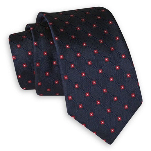 Ciemny Granatowy Elegancki Krawat -Angelo di Monti- 6 cm, Męski, w Czerwony Geometryczny Wzór KRADM1719  Angelo Di Monti  JegoSzafa.pl