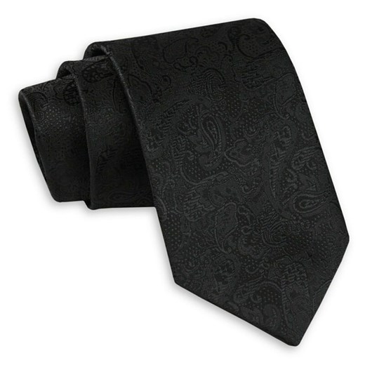Czarny Klasyczny Szeroki Krawat -Angelo di Monti- 7 cm, Męski, Elegancki, w Tłoczony Wzór Paisley KRADM1680 Angelo Di Monti   JegoSzafa.pl