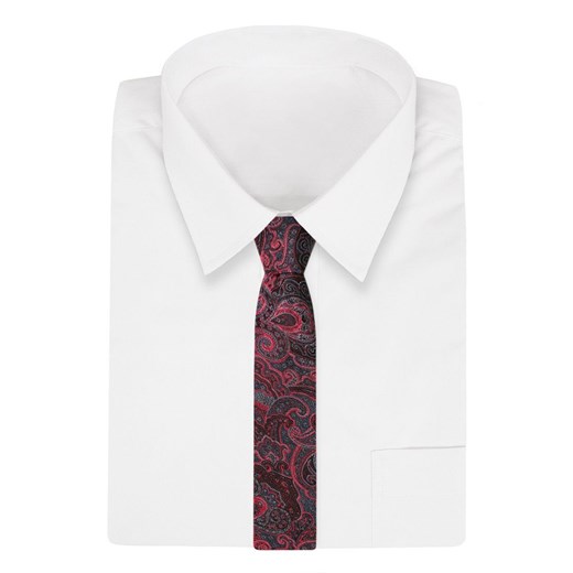 Czerwono-Szary Elegancki Krawat -Angelo di Monti- 6 cm, Męski, Wzór Orientalny, Paisley KRADM1715  Angelo Di Monti  JegoSzafa.pl