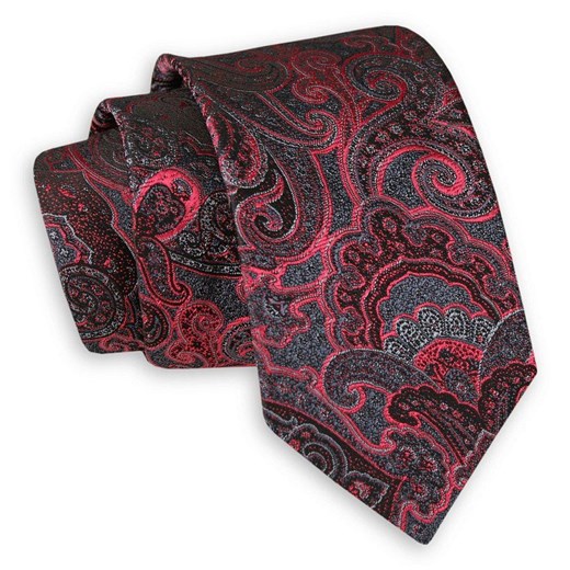 Czerwono-Szary Elegancki Krawat -Angelo di Monti- 6 cm, Męski, Wzór Orientalny, Paisley KRADM1715 Angelo Di Monti   JegoSzafa.pl