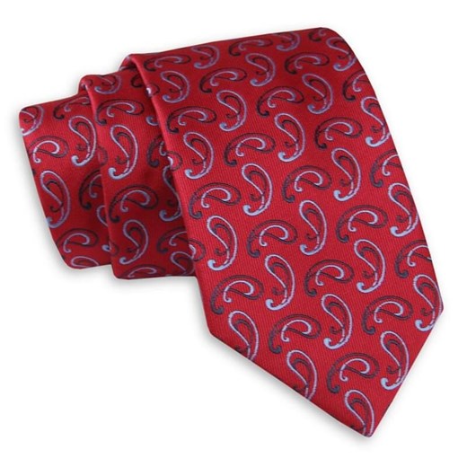 Czerwony Klasyczny Szeroki Krawat -Angelo di Monti- 7 cm, Męski, Elegancki, Wzór Paisley, Łezki KRADM1682  Angelo Di Monti  JegoSzafa.pl