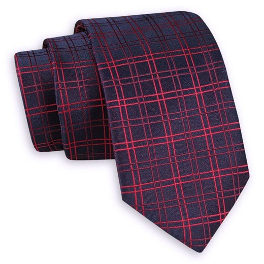 Granatowy Elegancki Krawat -Angelo di Monti- 6 cm, Męski, w Czerwoną Kartkę KRADM1713 Angelo Di Monti   JegoSzafa.pl