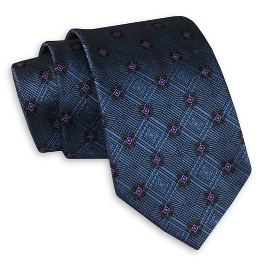 Granatowy Klasyczny Szeroki Krawat w Geometryczny Wzór -Angelo di Monti- 7 cm, Męski, Elegancki KRADM1675 ze sklepu JegoSzafa.pl w kategorii Krawaty - zdjęcie 82283661