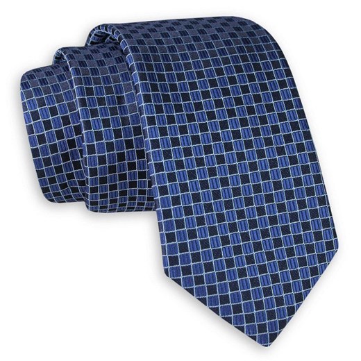 Niebiesko-Granatowy Elegancki Krawat -Angelo di Monti- 6 cm, Męski, w Kratkę KRADM1727 Angelo Di Monti   JegoSzafa.pl