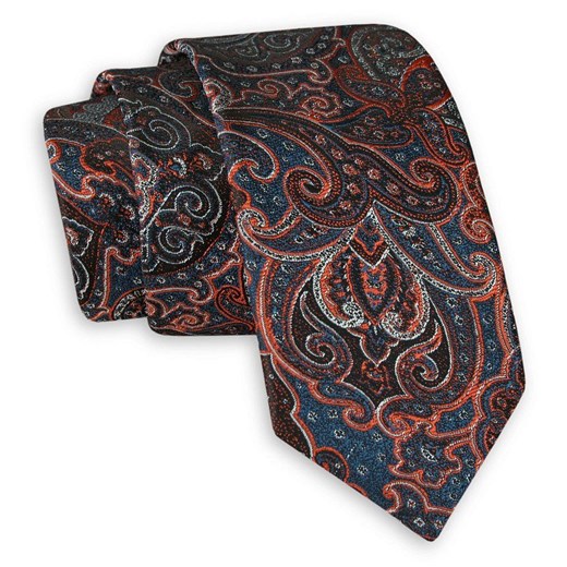 Niebiesko-Pomarańczowy Elegancki Krawat -Angelo di Monti- 6 cm, Męski, Wzór Orientalny, Paisley KRADM1728 Angelo Di Monti   JegoSzafa.pl