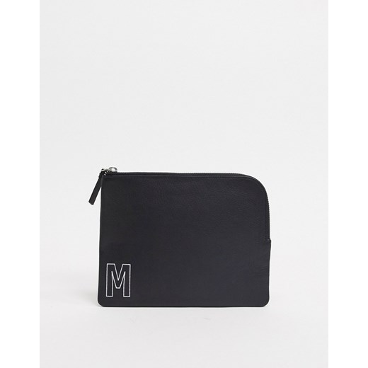 ASOS DESIGN – Skórzany spersonalizowany portfel z literą "M" zapinany na zamek-Czarny