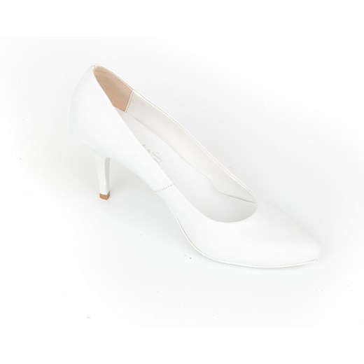 Czółenka Zapato białe skórzane eleganckie na szpilce bez zapięcia w noskiem w szpic 