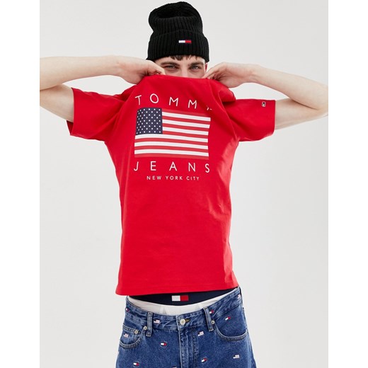Tommy Jeans US Flag Capsule – Czerwony t-shirt z nadrukiem logo Tommy Jeans  M Asos Poland