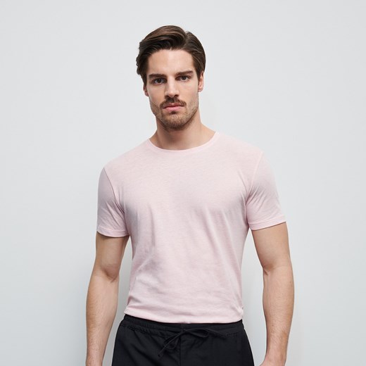 Reserved - Gładki T-shirt basic - Różowy  Reserved M 