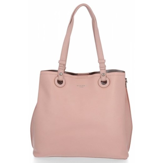 Shopper bag różowa David Jones elegancka na ramię bez dodatków matowa 