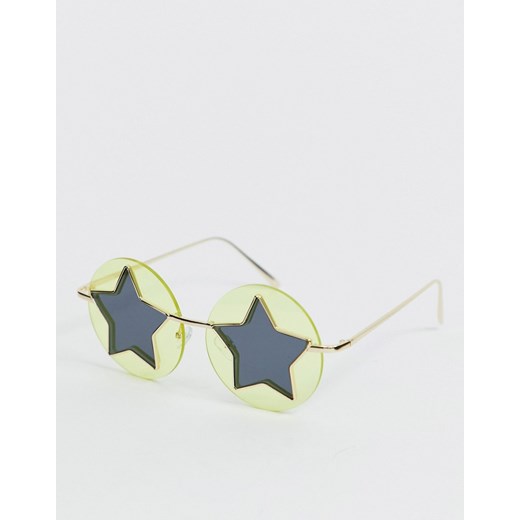 ASOS DESIGN – Żółte modne plastikowe okrągłe okulary z czarnymi gwiazdami-Żółty Asos  No Size Asos Poland