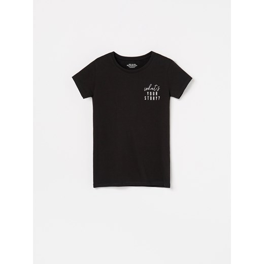 Reserved - Bawełniany t-shirt z napisem - Czarny Reserved  164 