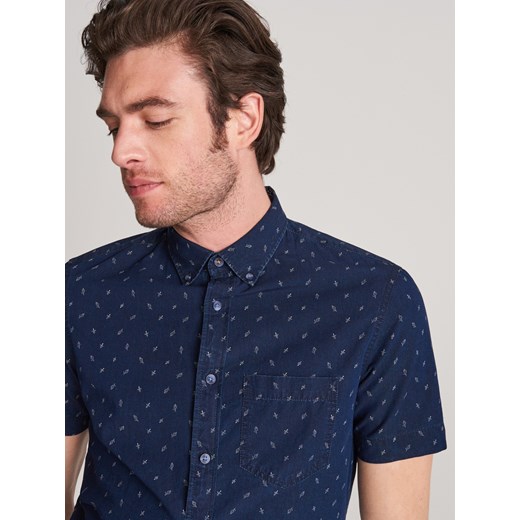 Reserved - Jeansowa koszula z drobnym wzorem - Granatowy Reserved  S 